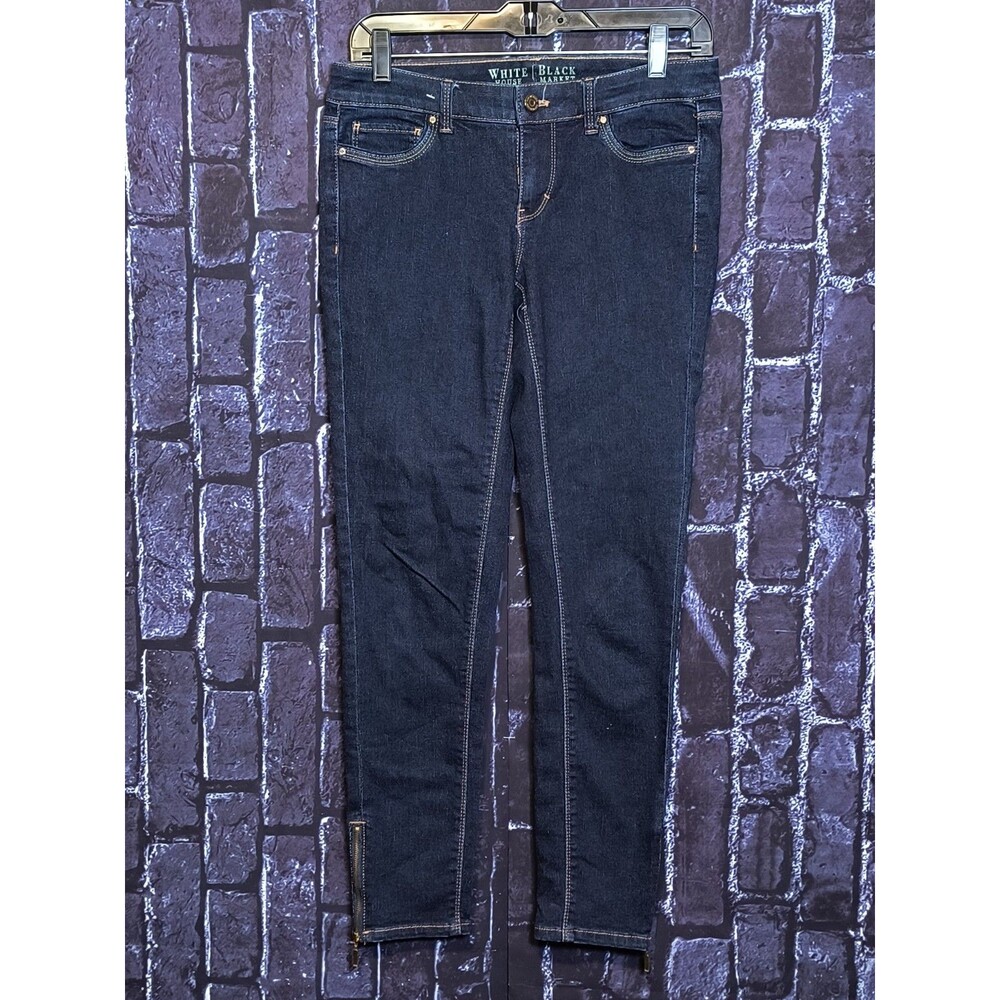 White House Black Market Skinny Leg Jeans Women's Size 2 Dark Blue Ankle Zip